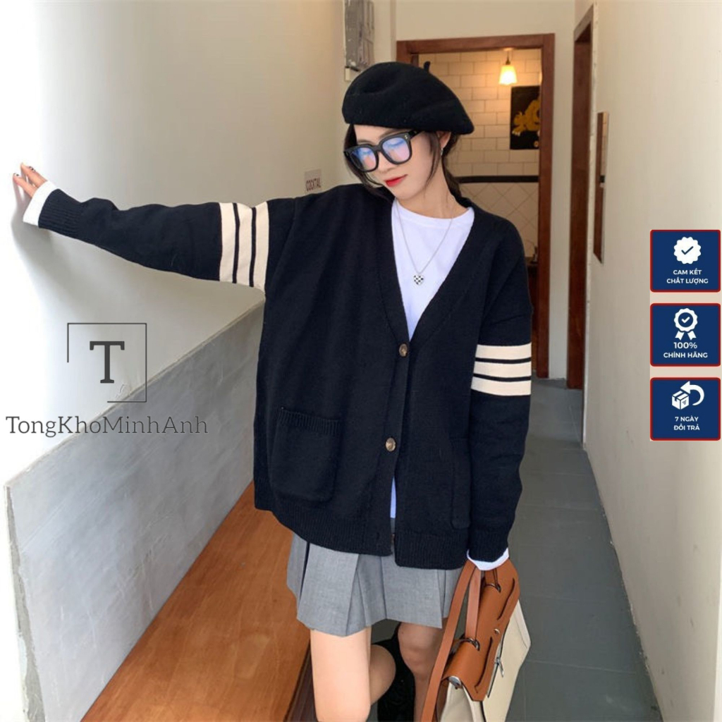 Áo khoác cadigan Thom phối 3 sọc tay siêu xinh phong cach vintage nhẹ nhàng | BigBuy360 - bigbuy360.vn
