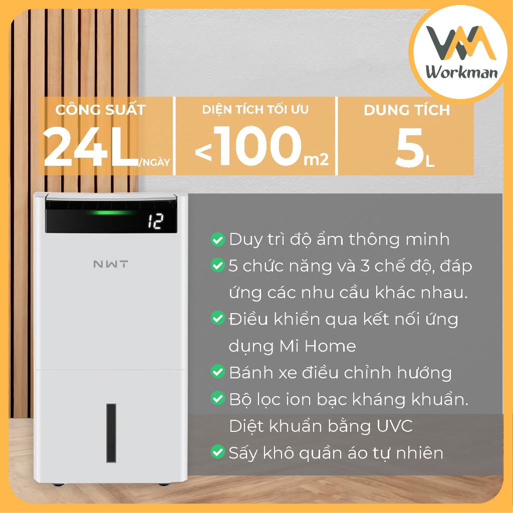 Máy Hút Ẩm Không Khí Xiaomi New Widetech 24L - Bộ Lọc Kháng Khuẩn Ion Bạc - Diệt Khuẩn UVC