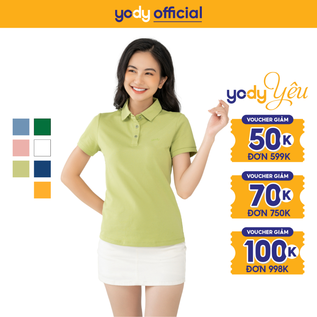 Áo polo nữ YODY vải cotton mắt chim gia đình mềm mại chống nhăn nhàu bai gião NPS44 APN5434