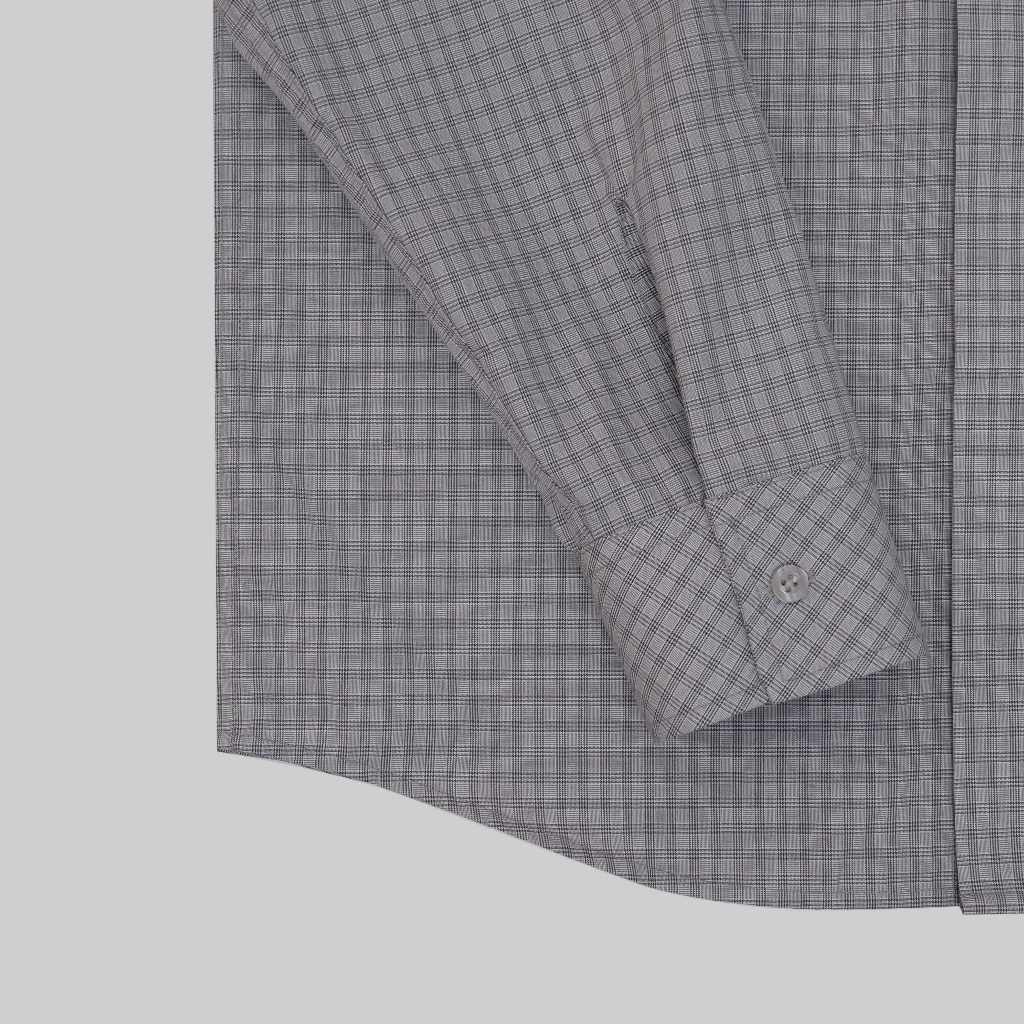 Áo sơ mi nam vải KATE MỊN NHẸ CHỐNG NHĂN, màu XÁM Caro không túi, dài tay BetterNick