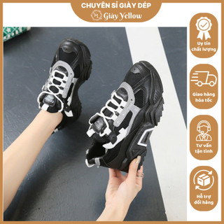 Giày thể thao nữ sneaker YC vải thoáng khí phối da viền phản quang dây kép màu trắng xám/đen