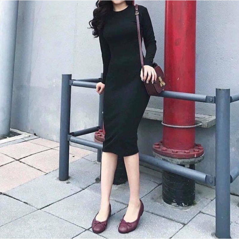 VÁY BODY LEN DÀI TAY K XẺ qua gối hàng QCcc loại 1 dày đẹp
