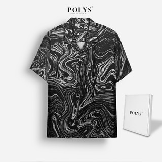 Áo sơ mi nam POLYS Fullbox chính hãng, Lụa Mango mịn mát, không nhăn, co giãn 4 chiều BLACK MARBLE