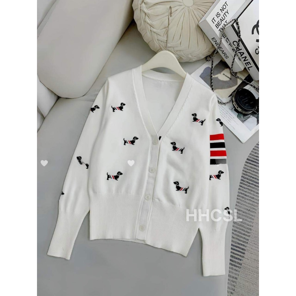 Áo khoác Cardigan Thome họa tiết 4 sọc tay áo cao cấp cho nam nữ