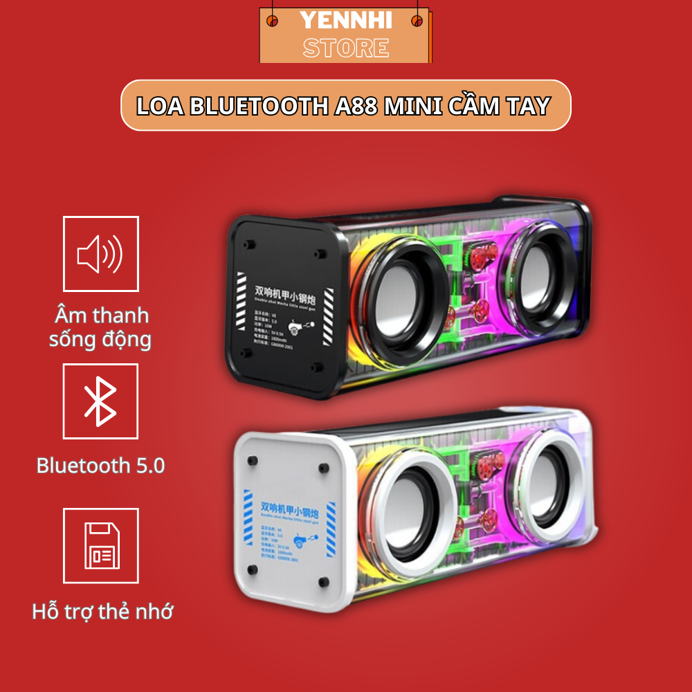 Loa Bluetooth Không Dây A88 mini Cầm Tay Công Suất Lớn, Âm Thanh Sống Động, Led Nháy Theo Nhạc Cực C