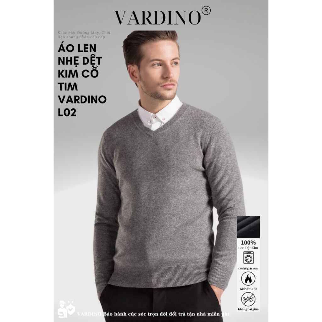 Áo len nam cổ tim chữ v trung niên VARDINO dệt kim màu xanh màu xám L01 L02