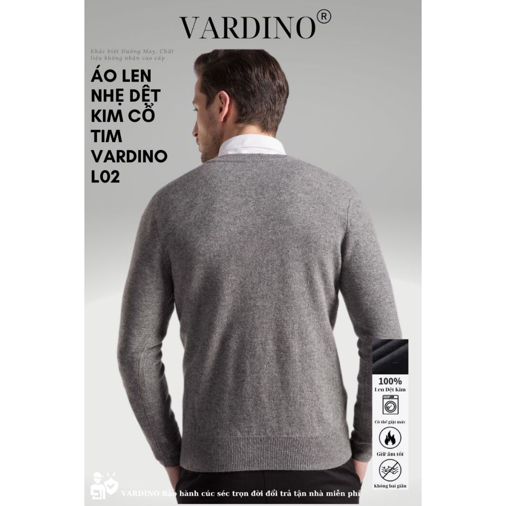 Áo len nam cổ tim chữ v trung niên VARDINO dệt kim màu xanh màu xám L01 L02