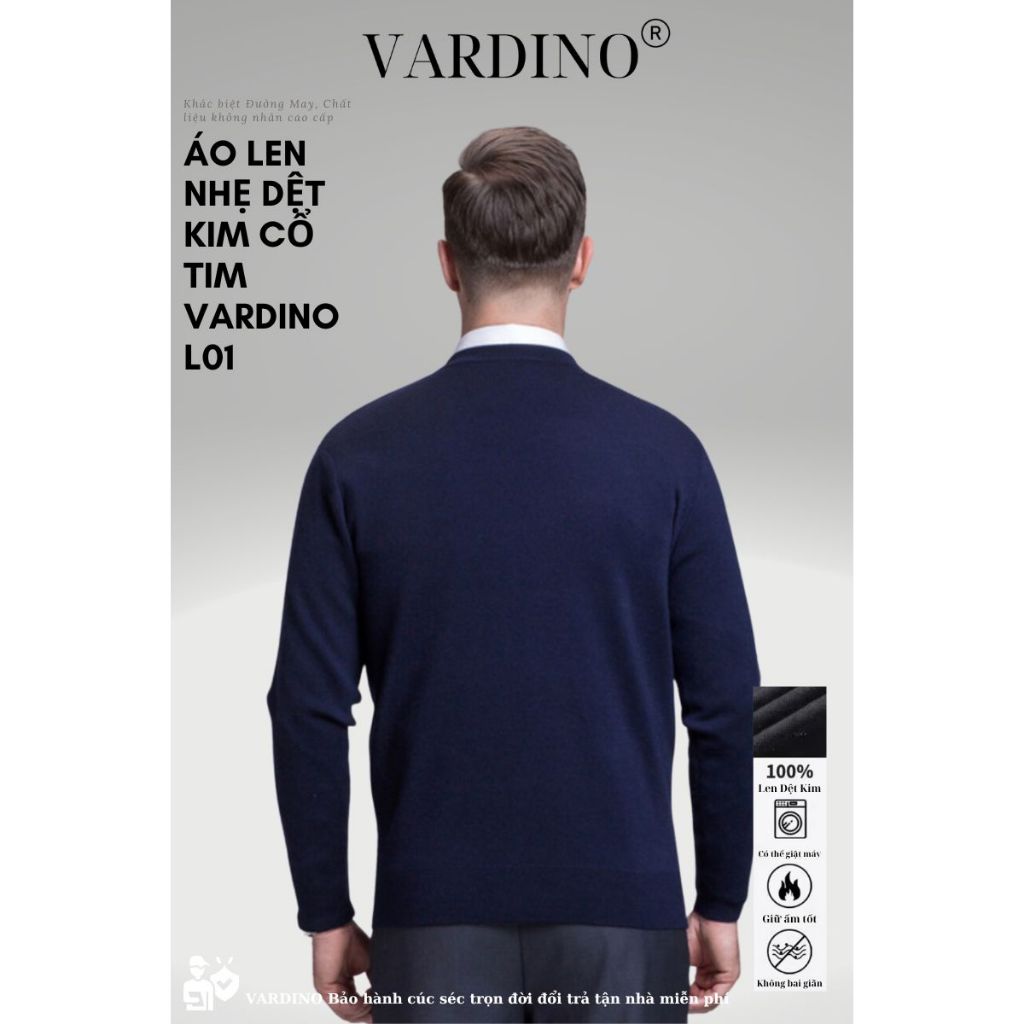 Áo len nam cổ tim chữ v trung niên VARDINO dệt kim màu xanh màu xám L01 L02