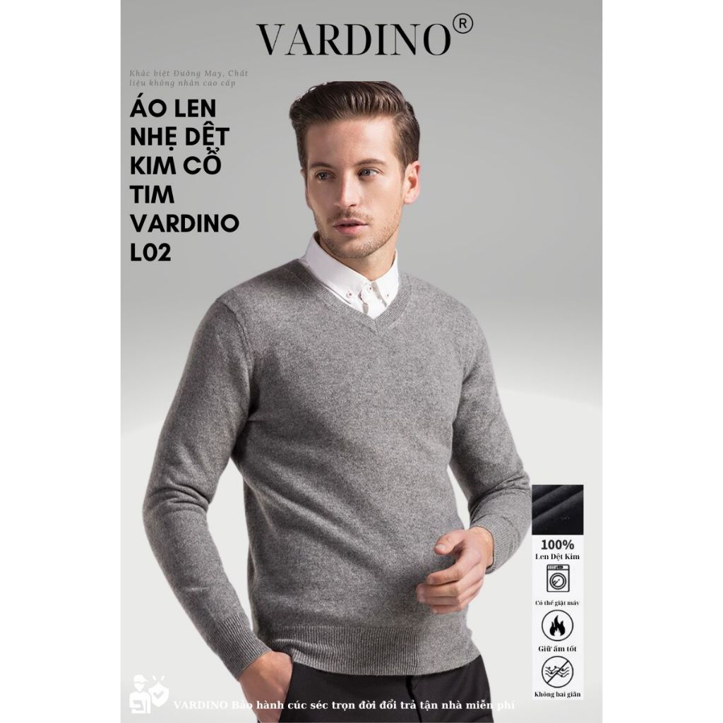 Áo len nam cổ tim chữ v trung niên VARDINO dệt kim màu xanh màu xám L01 L02
