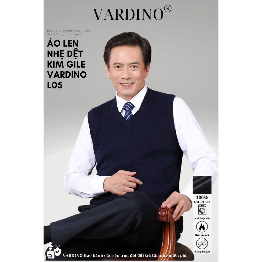 Áo gile nam trung niên VARDINO dệt kim màu xanh màu xám L05 L06