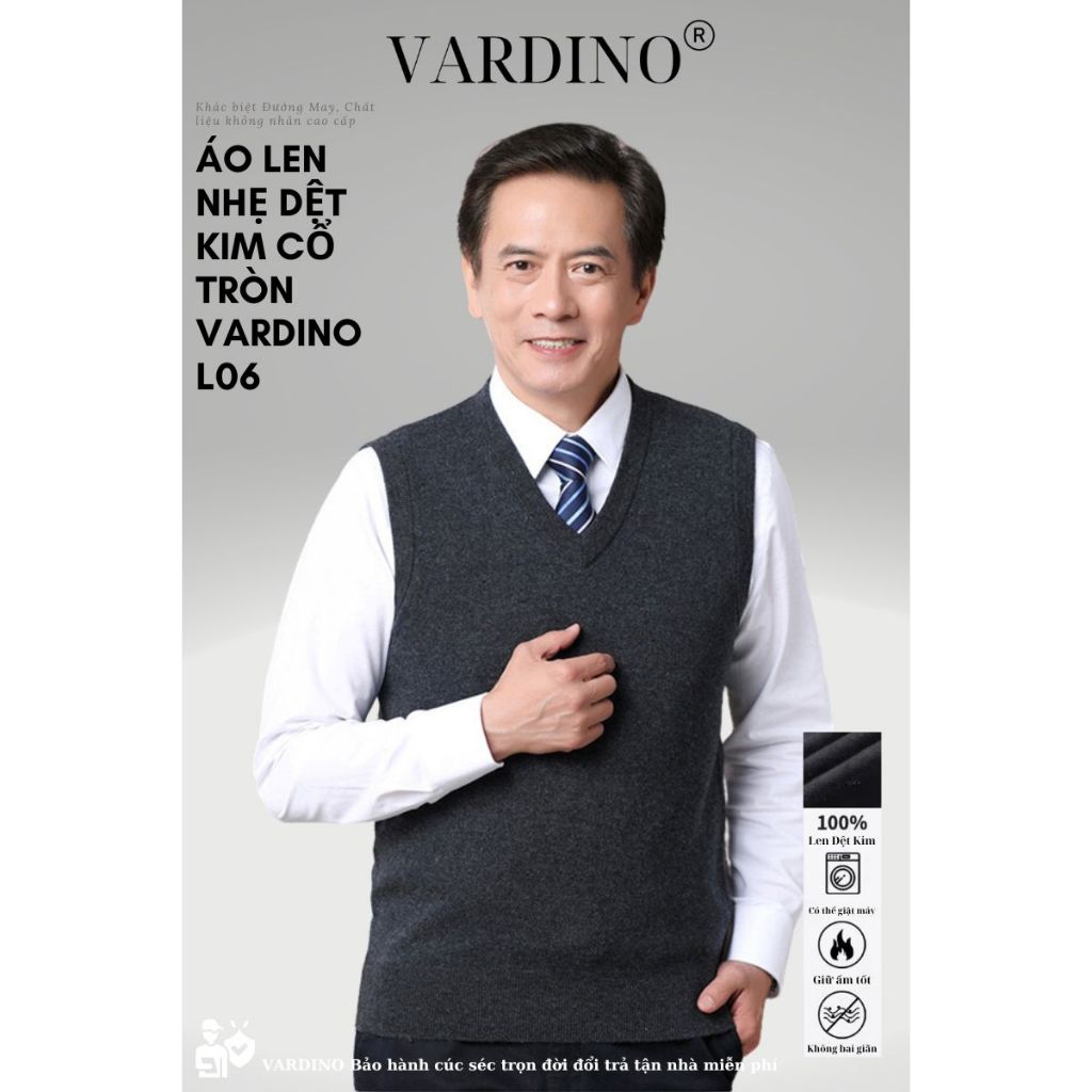 Áo gile nam trung niên VARDINO dệt kim màu xanh màu xám L05 L06