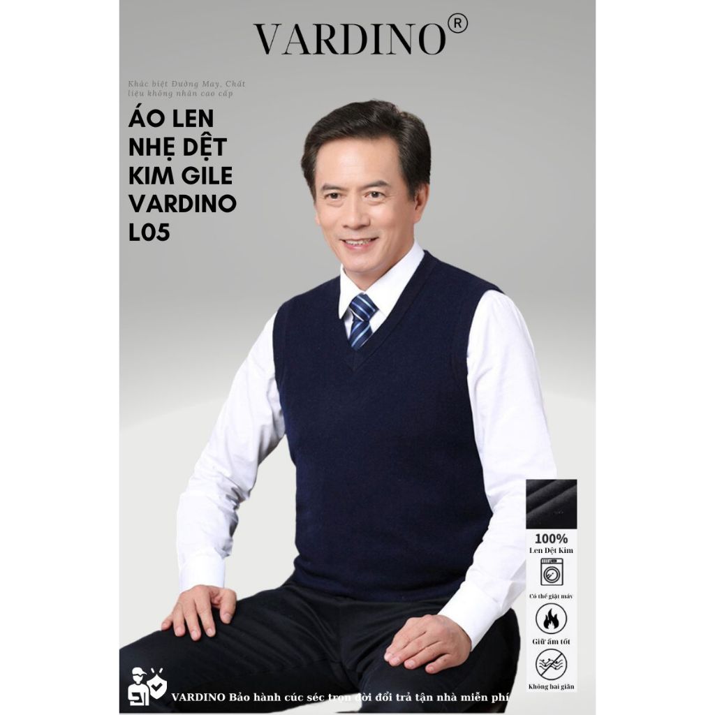 Áo gile nam trung niên VARDINO dệt kim màu xanh màu xám L05 L06