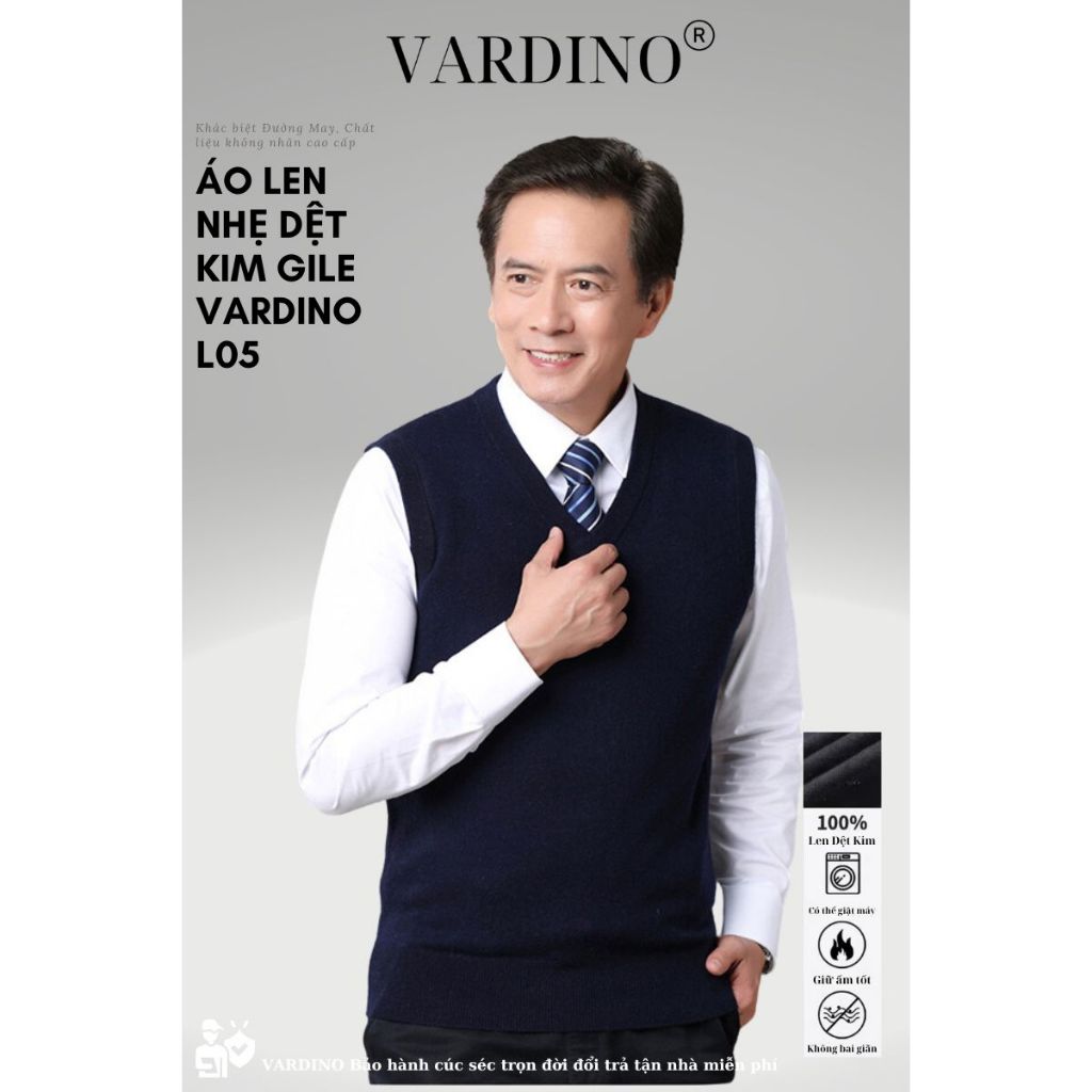 Áo gile nam trung niên VARDINO dệt kim màu xanh màu xám L05 L06