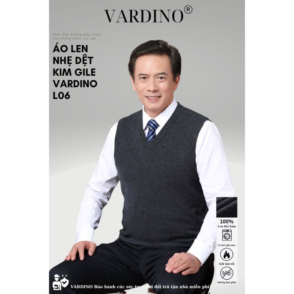 Áo gile nam trung niên VARDINO dệt kim màu xanh màu xám L05 L06