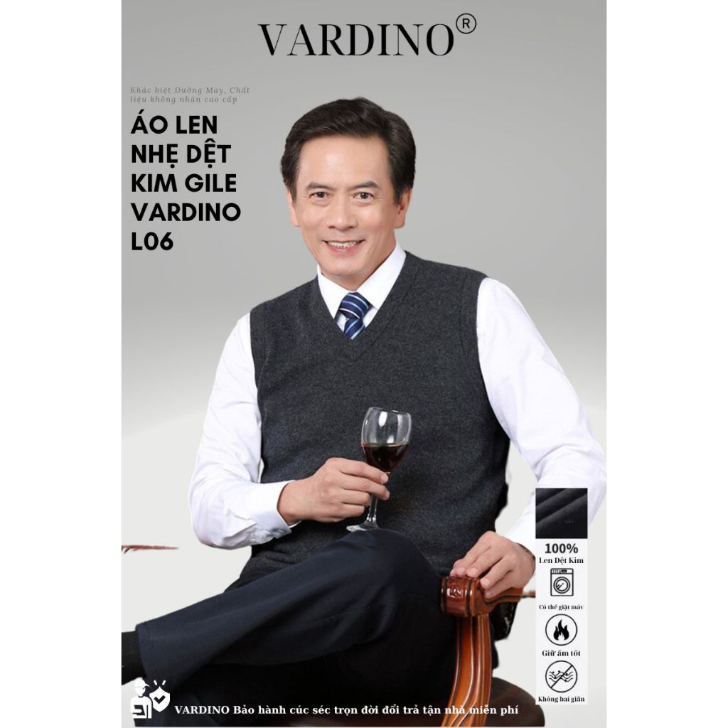 Áo gile nam trung niên VARDINO dệt kim màu xanh màu xám L05 L06