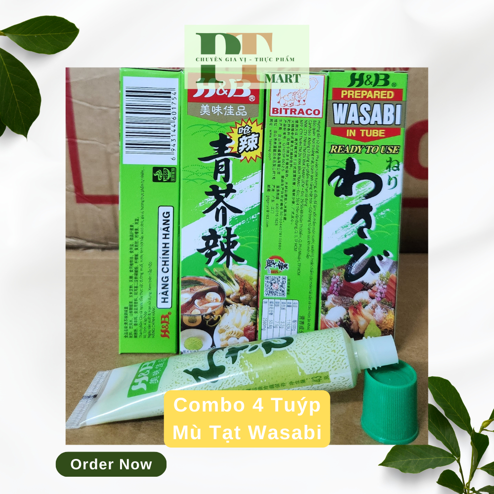 Combo 4 Tuýp Mù tạt xanh wasabi H&B 43g. Nước Chấm Hải Sản, món Nhật sushi, sashimi -->