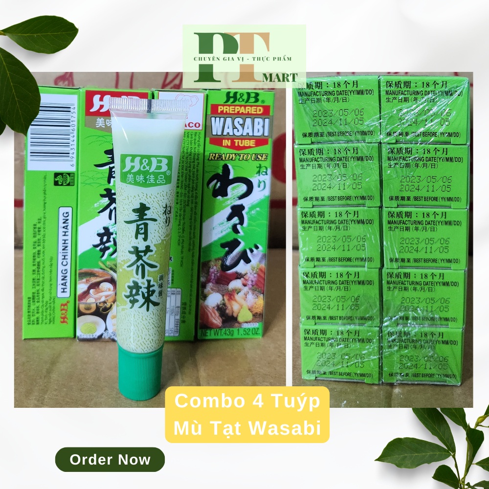 Combo 4 Tuýp Mù tạt xanh wasabi H&B 43g. Nước Chấm Hải Sản, món Nhật sushi, sashimi -->