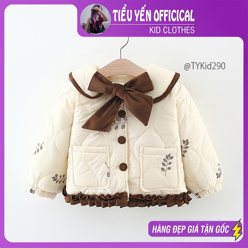 Quần áo trẻ em, Áo khoác phao bé gái, phao siêu nhẹ cổ phối nơ nâu style hàn quốc cho bé 8-17kg AK290 | Tiểu Yến KID