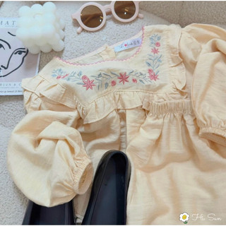 (11-40kg) Set đũi lụa tiểu thư bé gái màu nude dài tay