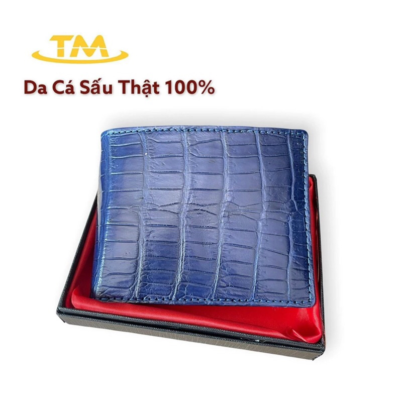 Bóp Ví Nam Da Cá Sấu Thật Màu Xanh Navy ST82 Phần Da Bụng Trơn Cá Sấu Cao Cấp Full Hộp Bảo Hành 5 năm
