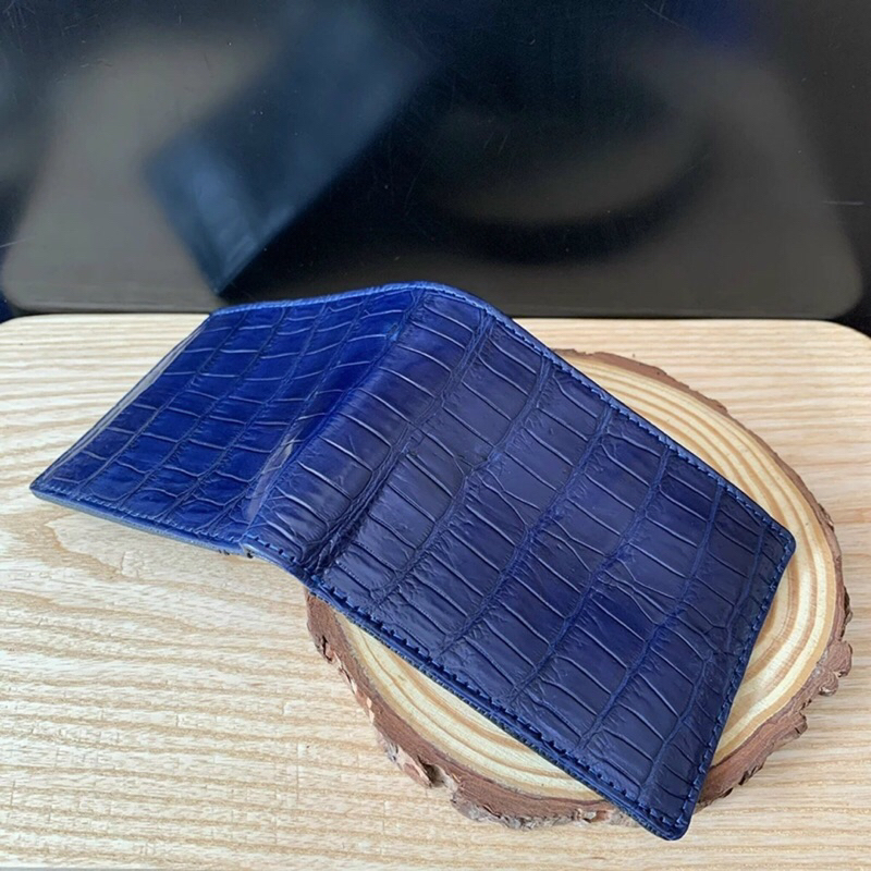 Bóp Ví Nam Da Cá Sấu Thật Màu Xanh Navy ST82 Phần Da Bụng Trơn Cá Sấu Cao Cấp Full Hộp Bảo Hành 5 năm