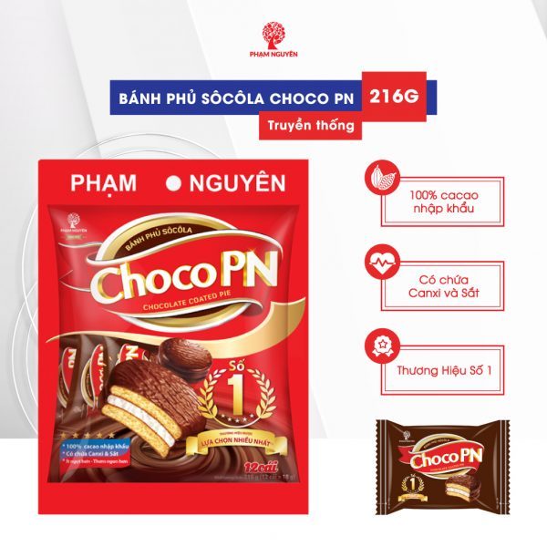 Bịch Bánh phủ socola Choco PN - Thương hiệu số một 216g | Bánh ăn vặt Socola | Đồ ăn vặt