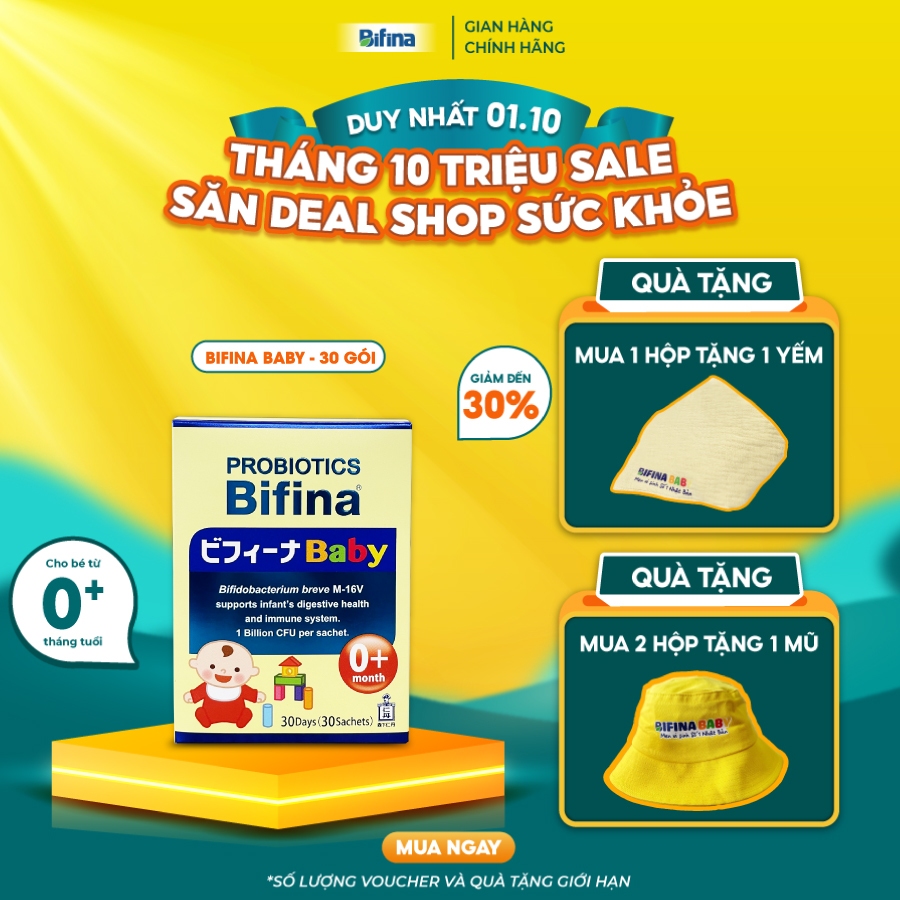 Bifina Baby Nhật Bản - Hộp 30 gói - Phòng ngừa biến chứng cho trẻ sinh non, sinh mổ, dùng sữa công thức