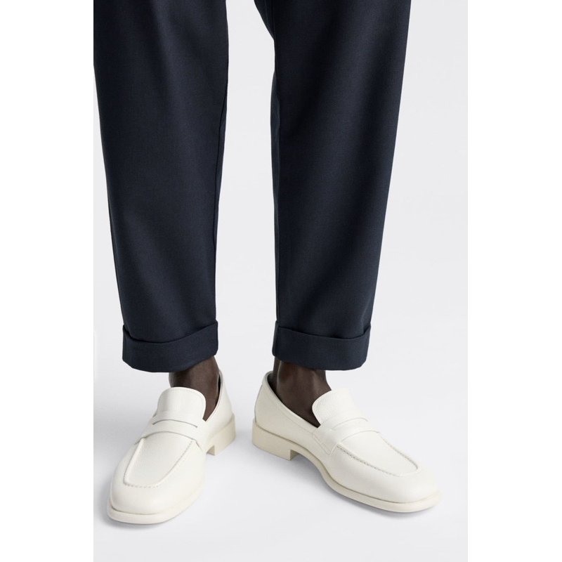 Giày lười da nam màu trắng Zara authentic SOFT PENNY STRAP size 40/42