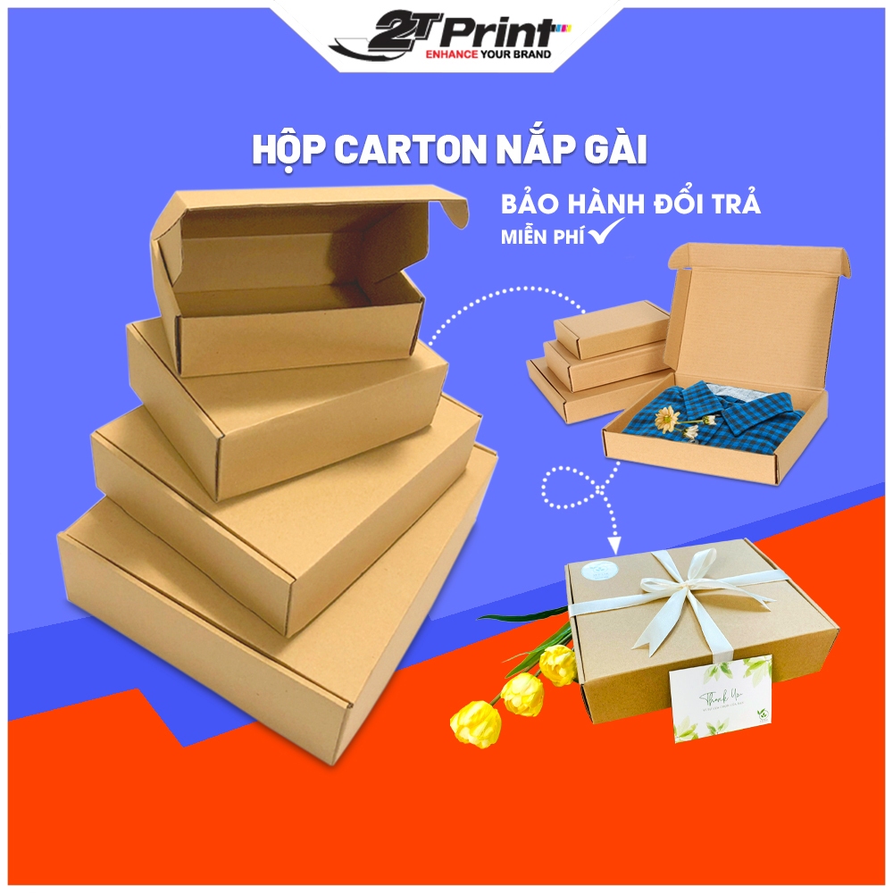 Hộp Carton Nắp Gài Đầy Đủ Kích Cỡ Dùng Đóng Gói Hàng, Đựng Quà Tặng, Quần Áo, Phụ Kiện, Mỹ Phẩm, Mặt Nâu Cứng Cáp Giá Rẻ