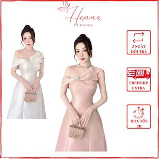 Đầm váy nữ thiết kế, Đầm Đầm bẹt vai cài đá