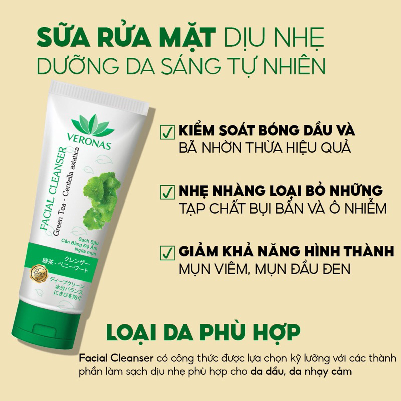 Sữa rửa mặt Rau má - Trà xanh Veronas 130ml - Marisa Beauty