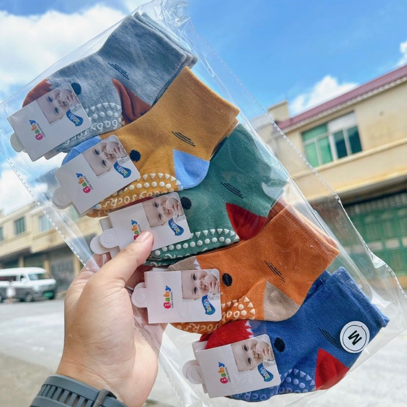 Set 5 Đôi Tất Trẻ Em Sơ Sinh Hình Cá Cotton Chống Trơn Trượt Cho Bé Trai, Bé Gái Đi Cực Xinh Softie SS5