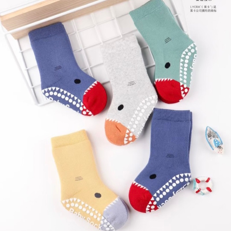 Set 5 Đôi Tất Trẻ Em Sơ Sinh Hình Cá Cotton Chống Trơn Trượt Cho Bé Trai, Bé Gái Đi Cực Xinh Softie SS5