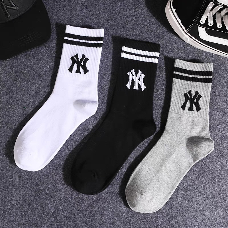 Tất nam nữ kẻ sọc chữ NY cổ cao thể thao thời trang cao cấp Softie tcc9