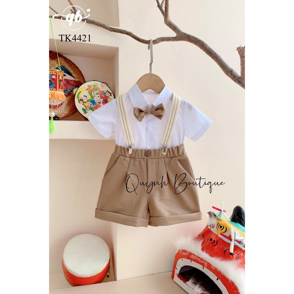 Set Yếm Công Tử Bé Trai Set Yếm Nâu Tây Quỳnh Boutique