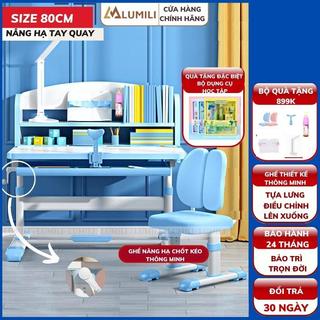 bàn học có giá sách cho bé Lumili R9 Premium chống gù chống cận, bàn học kèm kệ sách cho bé, phù hợp cho học sinh