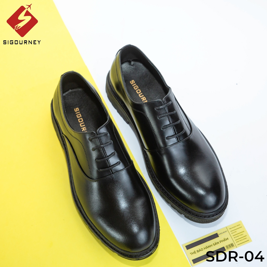 Giày Đốc Nam Da Bò Cao Cấp SIGOURNEY Dáng Oxfords Lịch Sự Sang Trọng Màu Đen SDR04 Bảo Hành 18 Tháng