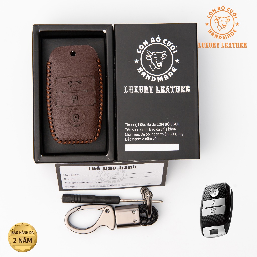 Bao Da Chìa Khóa ÔTô KIA Cerato, K3 13-18,Sorento, Rio, Rondo khoá thông minh 3 nút Da Thật 100% Bảo Hành 2 Năm,