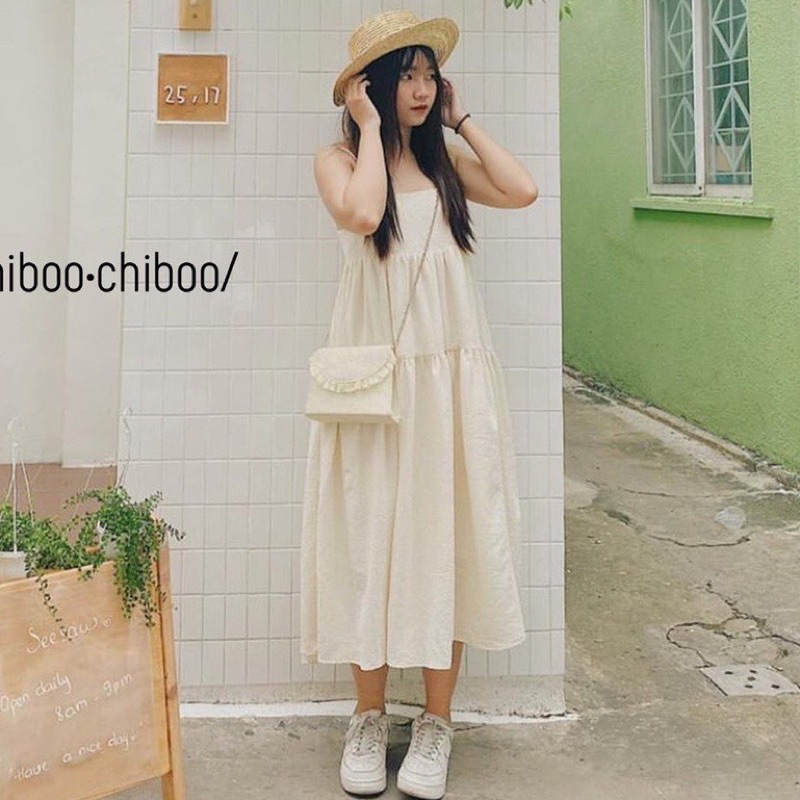 Đầm maxi babydoll ba tầng đi biển chất đũi siêu mát