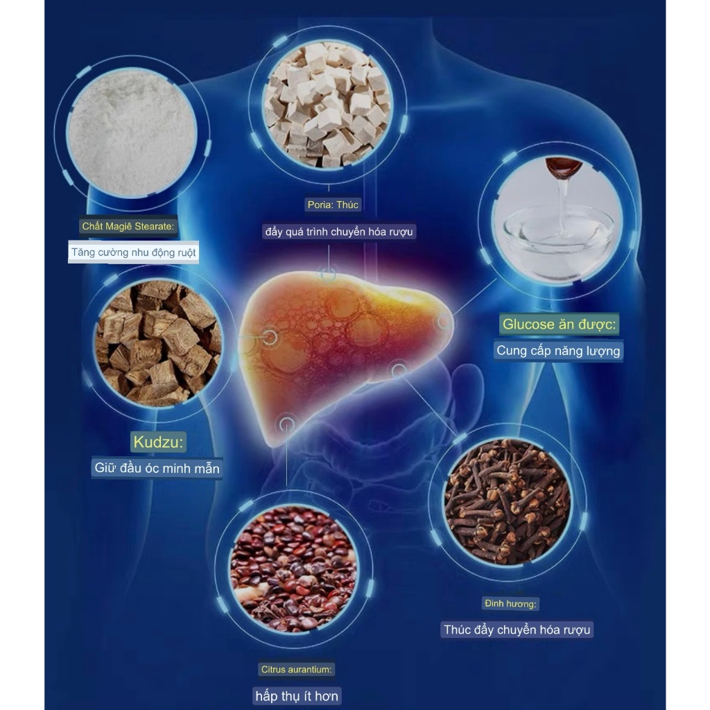 Viên Giải Rượu Hỗ Trợ Chống Say Rượu, Giải Độc Rượu, Bảo Vệ Gan, Giảm Khả Năng Hấp Thu Cồn Vào Cơ Thể (Hộp 15 Gói)