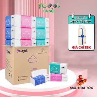 Giấy lụa giấy ăn Ycool khăn giấy rút đa năng 300 tờ/4 lớp giấy trắng tự nhiên 24 gói