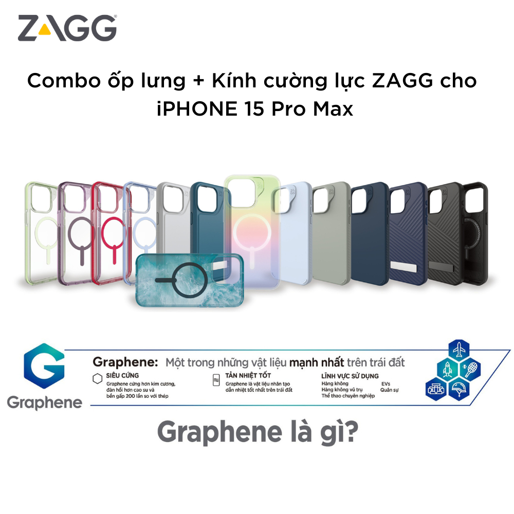 Ốp lưng cao cấp ZAGG cho iPhone 15 Pro Max - vật liệu Graphene, kháng khuẩn, chống sốc - dòng Snap hỗ trợ Magsafe