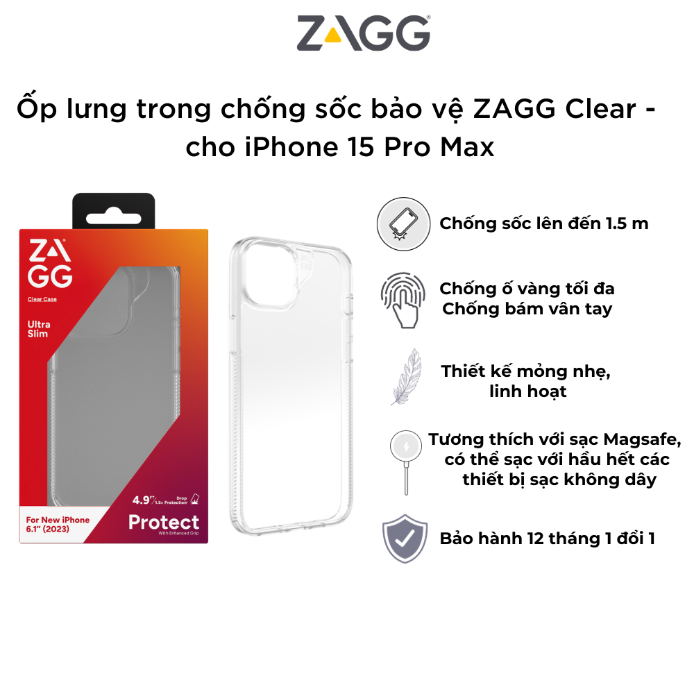 Ốp lưng cao cấp ZAGG cho iPhone 15 Pro Max - vật liệu Graphene, kháng khuẩn, chống sốc - dòng Snap hỗ trợ Magsafe