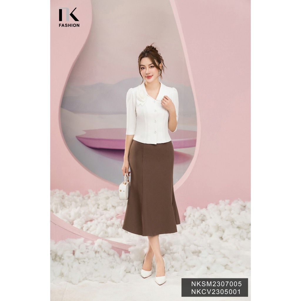 Áo Sơ Mi Cổ Nhon Hoa Lệch NK Fashion Chất Liệu Cao Cấp, Lên Form Đứng Dáng NKSM2307005