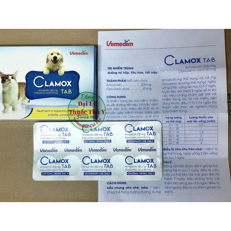 CLAMOX dùng cho chó mèo bị nhiễm trùng hô hấp, tiêu hoá, tiết niệu, da