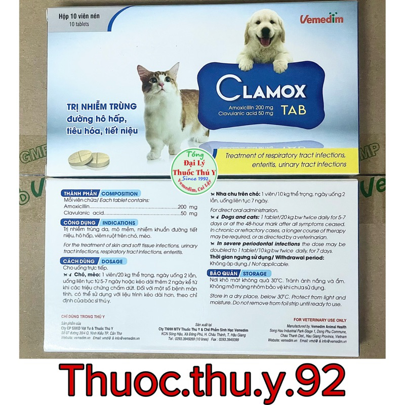 CLAMOX dùng cho chó mèo bị nhiễm trùng hô hấp, tiêu hoá, tiết niệu, da
