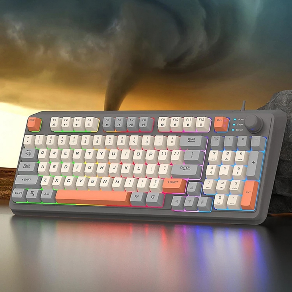 Bàn phím máy tính giả cơ gaming K82 LED 7 màu cực đẹp tích hợp núm chỉnh âm gõ cực đã dùng chơi game, văn phòng - dc5126