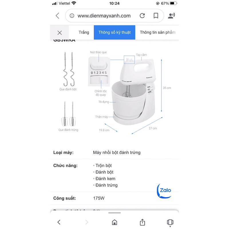 Máy nhồi bột đánh trứng Panasonic MK-GB3WRA