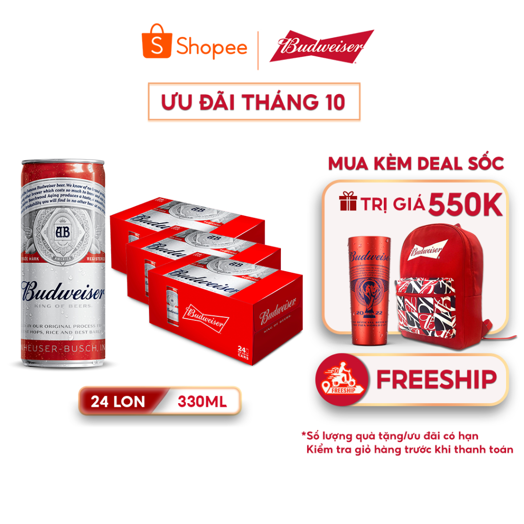 Combo 3 Thùng 24 Lon Bia Budweiser Chính Hãng
