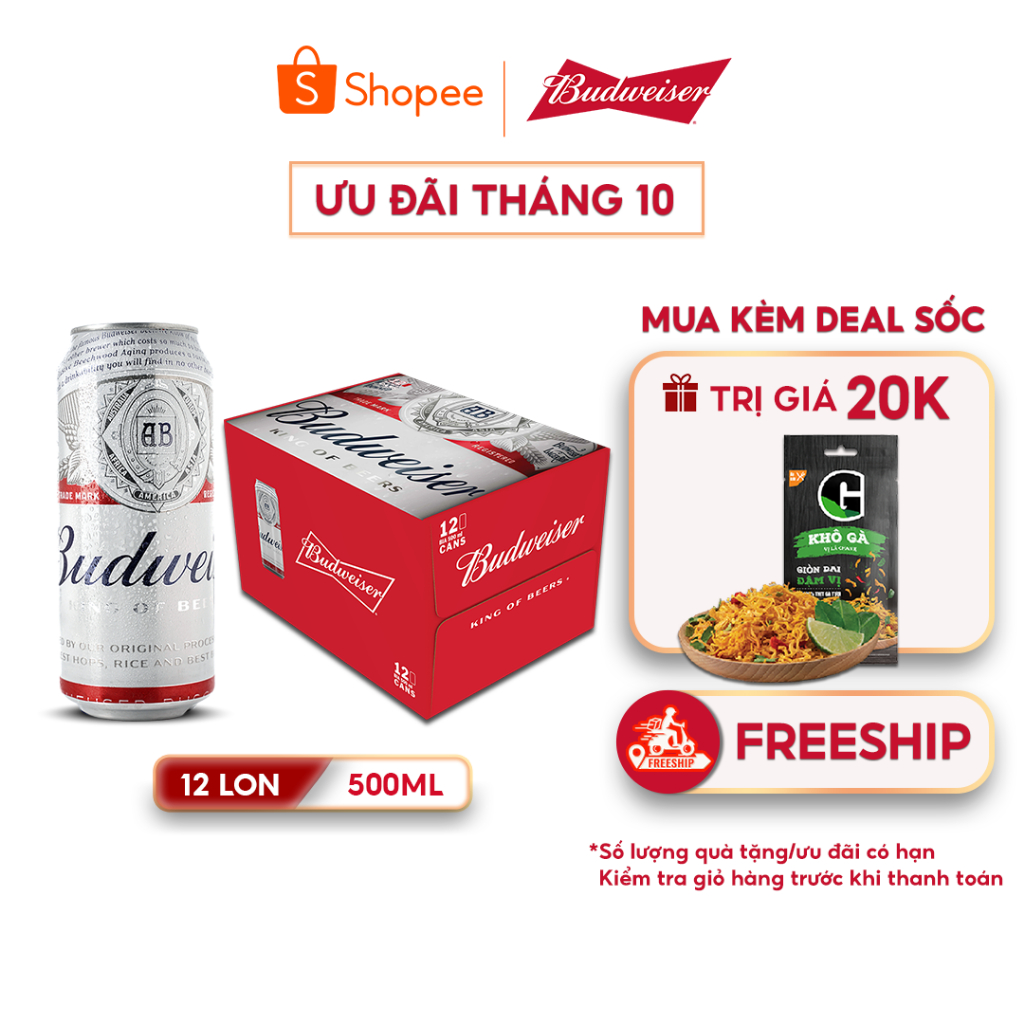 Thùng 12 Lon Cao Bia Budweiser Chính Hãng (500 ml/ lon)